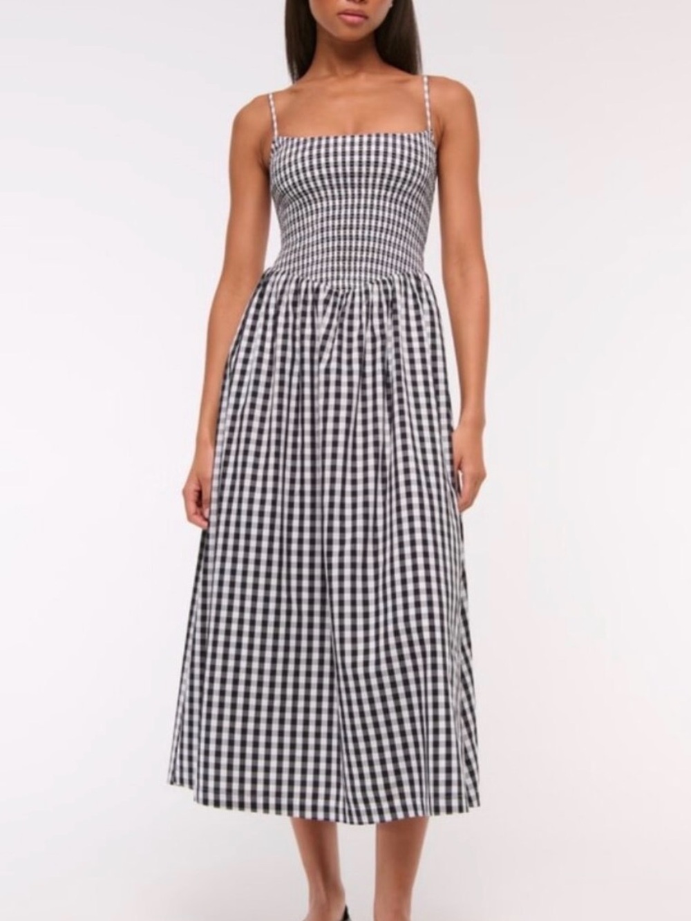 ✨BNWT!✨ A&F Dipped-Waist Smocked Midi Dress - XXS - Black and White Gingham